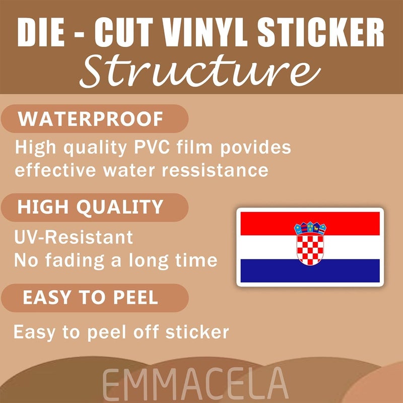 EMMACELA (3PCS) Croatia Flag stickers, Countries Flag Stickers - Waterproof Vinyl Decals For Laptops, Tumblers, Water Bottles, Books, Scrapbooks, Size 3 x 1.7 - Image 3